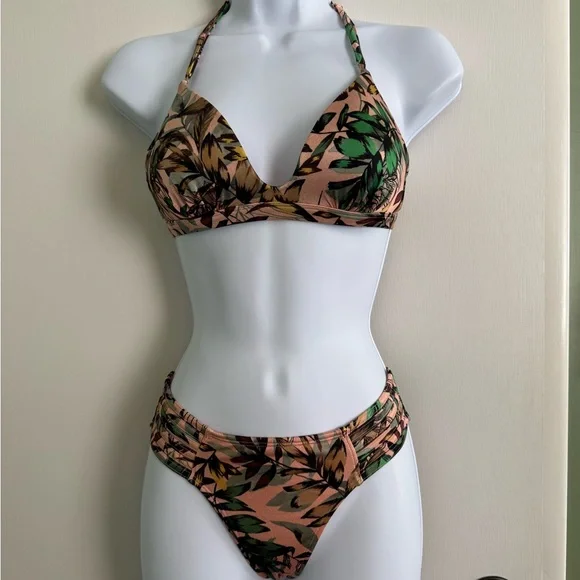 Athleta Green and Tan Leaf Bikini - Picture 1 of 8